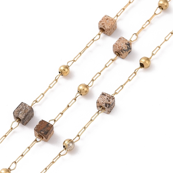 PandaHall Natural Picture Jasper Square Beaded Chains, with Golden 304 Stainless Steel Findings, Unwelded, 2~3x2~2.5x2~2.5mm, about 3.28...
PandaHall Natural Picture Jasper Square Beaded Chains, with Golden 304 Stainless Steel Findings, Unwelded, 2~3x2~2.5x2~2.5mm, about 3.28...