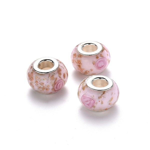 PandaHall Handmade Lampwork European Beads, Large Hole Rondelle Beads, with Glitter Powder and Platinum Tone Brass Double Cores, Pearl Pink...
PandaHall Handmade Lampwork European Beads, Large Hole Rondelle Beads, with Glitter Powder and Platinum Tone Brass Double Cores, Pearl Pink...