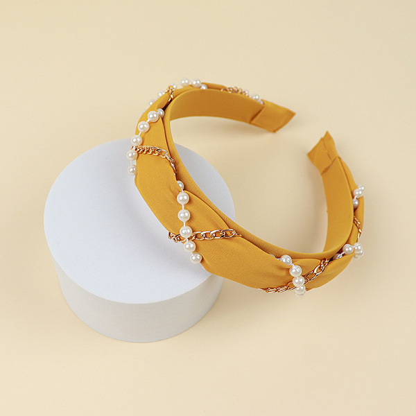 PandaHall Cloth Hair Bands, with Plastic Pearl & Alloy Chains, Hair Accessories for Women Girls, Gold, 30mm, Inner Diameter: 140x160mm Cloth...
PandaHall Cloth Hair Bands, with Plastic Pearl & Alloy Chains, Hair Accessories for Women Girls, Gold, 30mm, Inner Diameter: 140x160mm Cloth...