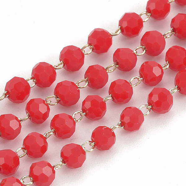 PandaHall Handmade Glass Beaded Chains, Soldered, with Brass Findings, Faceted, Round, Red, Real 18K Gold Plated, 3mm Brass+Glass Red
PandaHall Handmade Glass Beaded Chains, Soldered, with Brass Findings, Faceted, Round, Red, Real 18K Gold Plated, 3mm Brass+Glass Red