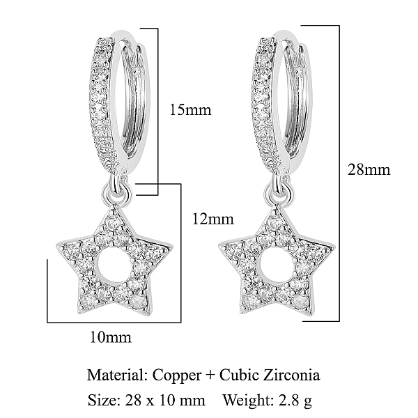 PandaHall Clear Cubic Zirconia Star Dangle Hoop Earrings, Brass Earrings, Platinum, 28x10mm Cubic Zirconia Star
PandaHall Clear Cubic Zirconia Star Dangle Hoop Earrings, Brass Earrings, Platinum, 28x10mm Cubic Zirconia Star