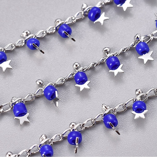 PandaHall Handmade Glass Beaded Chains, with Brass Side Twisted Chains Curb Chains, with Spool, Long-Lasting Plated, Soldered, Star, Real..., Blue
PandaHall Handmade Glass Beaded Chains, with Brass Side Twisted Chains Curb Chains, with Spool, Long-Lasting Plated, Soldered, Star, Real..., Blue