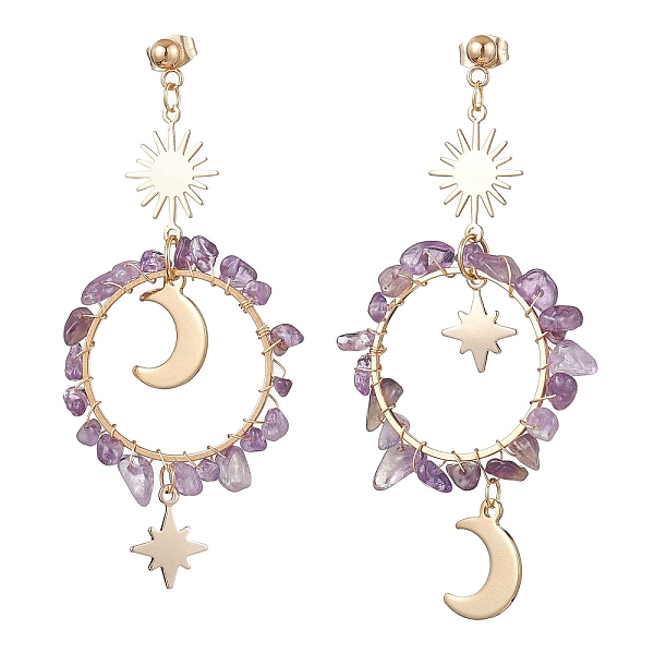 PandaHall Vintage Natural Amethyst Ear Studs, with 304 Stainless Steel Findings, Ring with Moon, 73x34mm Amethyst Ring
PandaHall Vintage Natural Amethyst Ear Studs, with 304 Stainless Steel Findings, Ring with Moon, 73x34mm Amethyst Ring