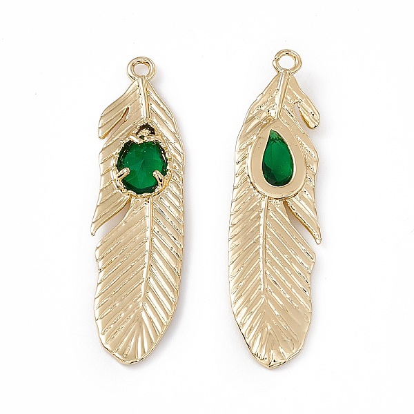 PandaHall Brass Pendants, with Dark Green Glass, Feather, Real 18K Gold Plated, 35x10x3mm, Hole: 1.4mm Brass+Glass Feather
PandaHall Brass Pendants, with Dark Green Glass, Feather, Real 18K Gold Plated, 35x10x3mm, Hole: 1.4mm Brass+Glass Feather