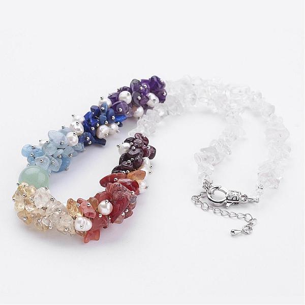 PandaHall Mixed Gemstone Chakra Necklaces, with Grade A Pearl Beads, Alloy Lobster Clasp and Brass End Piece End with Extender Chains...
PandaHall Mixed Gemstone Chakra Necklaces, with Grade A Pearl Beads, Alloy Lobster Clasp and Brass End Piece End with Extender Chains...