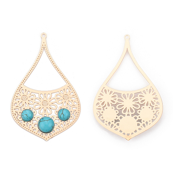 PandaHall Brass Big Pendants, with Synthetic Turquoise, Leaf Charm, Light Gold, 55x34x4.5mm, Hole: 1.6mm Brass Leaf
PandaHall Brass Big Pendants, with Synthetic Turquoise, Leaf Charm, Light Gold, 55x34x4.5mm, Hole: 1.6mm Brass Leaf
