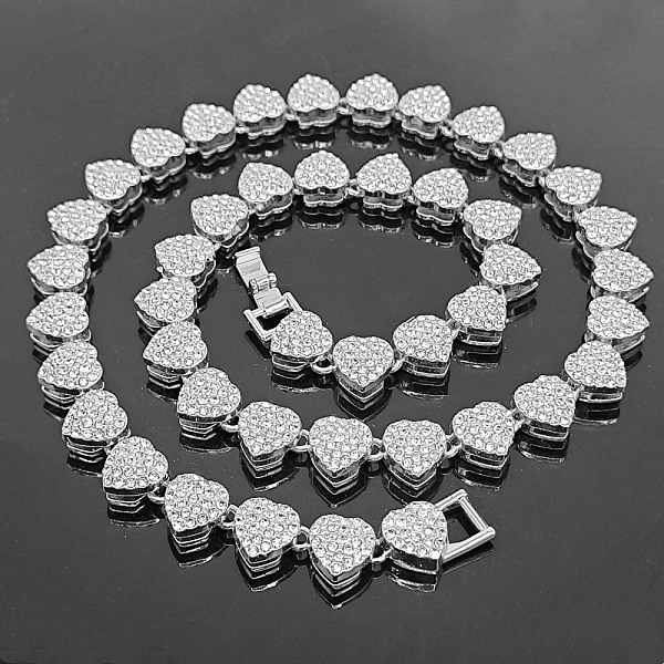 PandaHall Alloy with Glass Rhinestone Heart Cuban Chain Necklaces, Platinum, 19.69 inch(50cm) Alloy Heart
PandaHall Alloy with Glass Rhinestone Heart Cuban Chain Necklaces, Platinum, 19.69 inch(50cm) Alloy Heart