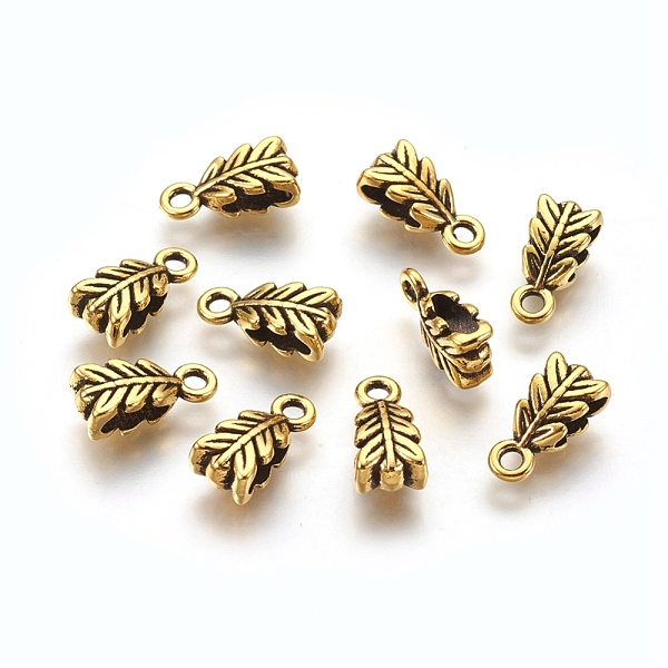 PandaHall Tibetan Style Alloy Pendant Bails, Lead Free & Cadmium Free & Nickel Free, Leaf, Antique Golden, 14mm long, 6.5mm wide, 4.5mm...
PandaHall Tibetan Style Alloy Pendant Bails, Lead Free & Cadmium Free & Nickel Free, Leaf, Antique Golden, 14mm long, 6.5mm wide, 4.5mm...