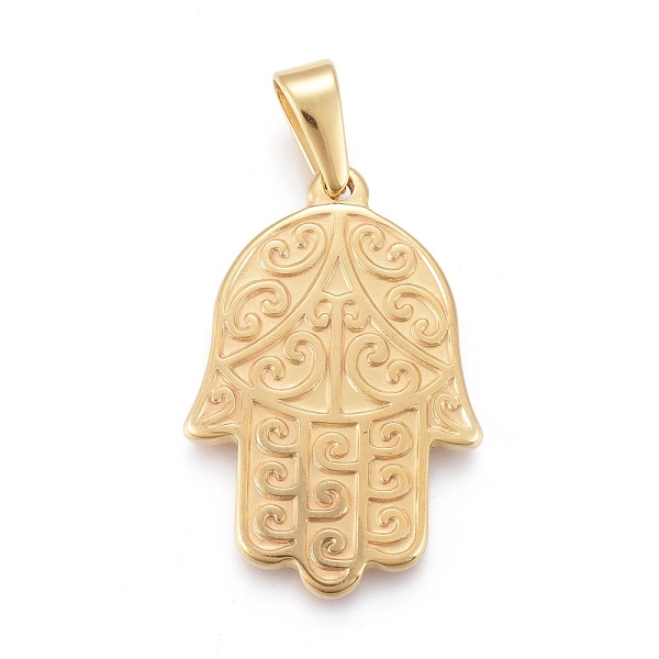 PandaHall 304 Stainless Steel Pendants, Hamsa Hand/Hand of Fatima/Hand of Miriam, Golden, 35.5x24x3mm, Hole: 4.5x8.5mm 304 Stainless Steel...
PandaHall 304 Stainless Steel Pendants, Hamsa Hand/Hand of Fatima/Hand of Miriam, Golden, 35.5x24x3mm, Hole: 4.5x8.5mm 304 Stainless Steel...