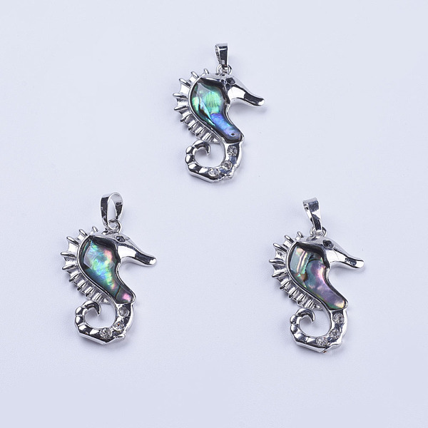 PandaHall Abalone Shell/Paua Shell Pendants, with Rhinestone and Platinum Tone Brass Bail, Sea Horse, 35.5x24x5mm, Hole: 5x8mm Paua Shell...
PandaHall Abalone Shell/Paua Shell Pendants, with Rhinestone and Platinum Tone Brass Bail, Sea Horse, 35.5x24x5mm, Hole: 5x8mm Paua Shell...