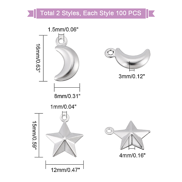 PandaHall DICOSMETIC 200pcs 2 Styles 316 Stainless Steel Star and Moon Charms Puffy Star Pendants Crescent Moon Pendants for Neckalace...
PandaHall DICOSMETIC 200pcs 2 Styles 316 Stainless Steel Star and Moon Charms Puffy Star Pendants Crescent Moon Pendants for Neckalace...
