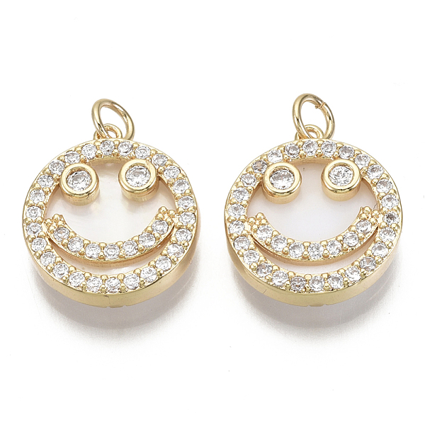 PandaHall Brass Micro Pave Cubic Zirconia Pendants, with Freshwater Shell and Jump Ring, Flat Round with Smile, Nickel Free, Real 18K Gold..., Clear
PandaHall Brass Micro Pave Cubic Zirconia Pendants, with Freshwater Shell and Jump Ring, Flat Round with Smile, Nickel Free, Real 18K Gold..., Clear