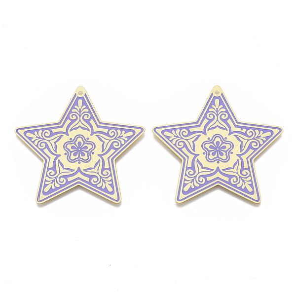 PandaHall Brass Enamel Big Pendants, Etched Metal Embellishments, Matte Gold Color, Star with Flower, Lilac, 50x50x0.3mm, Hole: 1.6mm..., Purple
PandaHall Brass Enamel Big Pendants, Etched Metal Embellishments, Matte Gold Color, Star with Flower, Lilac, 50x50x0.3mm, Hole: 1.6mm..., Purple