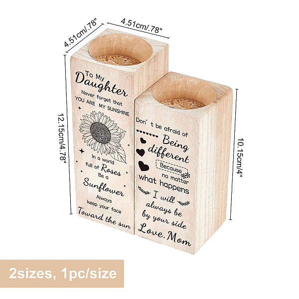 PandaHall Wooden Candle Holder, for Home Decorations, Rectangle with Word, Sunflower Pattern, 45.1x45.1x101.5~121.5mm, 2pcs/set Wood Flower
PandaHall Wooden Candle Holder, for Home Decorations, Rectangle with Word, Sunflower Pattern, 45.1x45.1x101.5~121.5mm, 2pcs/set Wood Flower