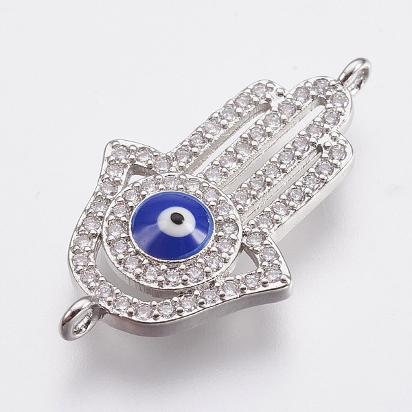 PandaHall Brass Micro Pave Cubic Zirconia Links, with Enamel, Hamsa Hand with Eye, Platinum, 25x14x3mm, Hole: 1.4mm Brass+Cubic..., Blue
PandaHall Brass Micro Pave Cubic Zirconia Links, with Enamel, Hamsa Hand with Eye, Platinum, 25x14x3mm, Hole: 1.4mm Brass+Cubic..., Blue
