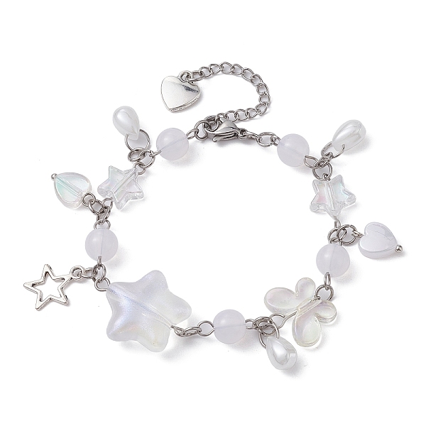 PandaHall Alloy Star & Acrylic Heart Charm Bracelet, with Butterfly & Round Beaded Chains, Clear, 6-7/8 inch(17.5cm) Alloy Star Clear
PandaHall Alloy Star & Acrylic Heart Charm Bracelet, with Butterfly & Round Beaded Chains, Clear, 6-7/8 inch(17.5cm) Alloy Star Clear