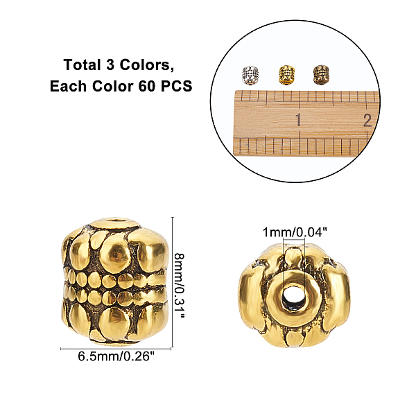 PandaHall Tibetan Style Alloy Beads, Lead Free & Cadmium Free, Barrel, Mixed Color, 8x6.5mm, Hole: 1mm, 3 colors, 60pcs/color, 180pcs/box...
PandaHall Tibetan Style Alloy Beads, Lead Free & Cadmium Free, Barrel, Mixed Color, 8x6.5mm, Hole: 1mm, 3 colors, 60pcs/color, 180pcs/box...