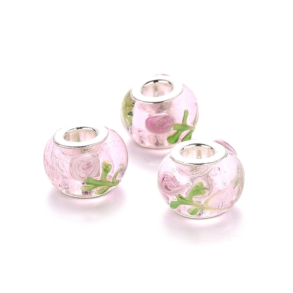 PandaHall Handmade Lampwork European Beads, Large Hole Rondelle Beads, with Platinum Tone Brass Double Cores, Rondelle with Flower , Pearl...
PandaHall Handmade Lampwork European Beads, Large Hole Rondelle Beads, with Platinum Tone Brass Double Cores, Rondelle with Flower , Pearl...