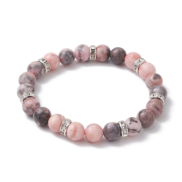 PandaHall 8.5mm Round Natural Pink Zebra Jasper Beaded Stretch Bracelets, Brass Rhinestone Spacer Bead Bracelets for Women, Silver, Inner..., Clear
PandaHall 8.5mm Round Natural Pink Zebra Jasper Beaded Stretch Bracelets, Brass Rhinestone Spacer Bead Bracelets for Women, Silver, Inner..., Clear