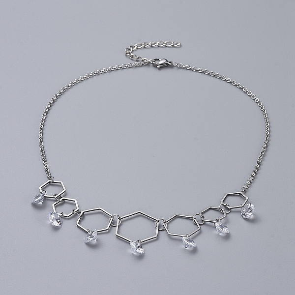 PandaHall 304 Stainless Steel Necklaces, with Cubic Zirconia Charms, Hexagon Linking Rings, Cable Chains & Lobster Claw Clasps, Stainless...
PandaHall 304 Stainless Steel Necklaces, with Cubic Zirconia Charms, Hexagon Linking Rings, Cable Chains & Lobster Claw Clasps, Stainless...