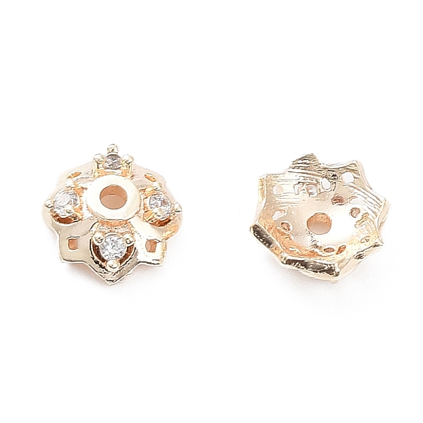 PandaHall Brass with Clear Cubic Zirconia Bead Caps, 4-Petal Flower, Real 18K Gold Plated, 6.5x2.5mm, Hole: 1~1.2mm Brass+Cubic Zirconia
PandaHall Brass with Clear Cubic Zirconia Bead Caps, 4-Petal Flower, Real 18K Gold Plated, 6.5x2.5mm, Hole: 1~1.2mm Brass+Cubic Zirconia