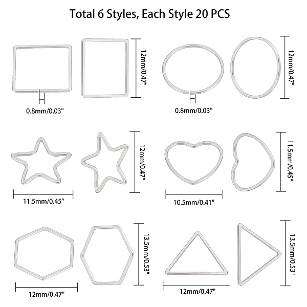 PandaHall UNICRAFTALE 120pcs 6 Styles 304 Stainless Steel Linking Rings Square & Ring & Star & Heart & Hexagon & Triangle Frames Connectors...
PandaHall UNICRAFTALE 120pcs 6 Styles 304 Stainless Steel Linking Rings Square & Ring & Star & Heart & Hexagon & Triangle Frames Connectors...
