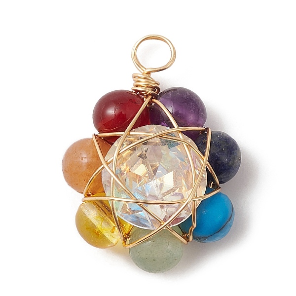 PandaHall 7 Chakra Gemstone Flower Pendants, Golden Plated Copper Wire Wrapped Glass Charms, Mixed Dyed and Undyed, 19x13.5x6mm, Hole: 2.5mm...
PandaHall 7 Chakra Gemstone Flower Pendants, Golden Plated Copper Wire Wrapped Glass Charms, Mixed Dyed and Undyed, 19x13.5x6mm, Hole: 2.5mm...