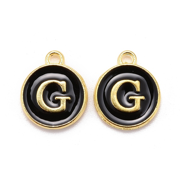 PandaHall Golden Plated Alloy Charms, Cadmium Free & Lead Free, with Enamel, Enamelled Sequins, Flat Round with Letter, Black, Letter.G...
PandaHall Golden Plated Alloy Charms, Cadmium Free & Lead Free, with Enamel, Enamelled Sequins, Flat Round with Letter, Black, Letter.G...