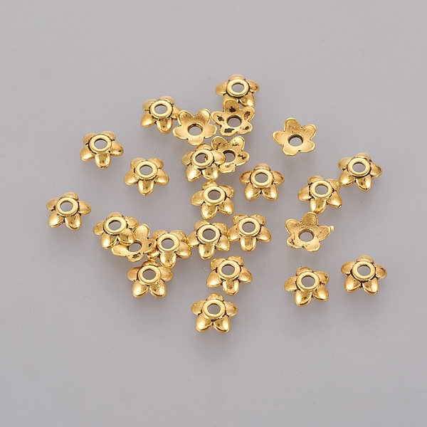 PandaHall Tibetan Style Bead Caps, Cadmium Free & Nickel Free & Lead Free, Antique Golden, 6.5x6.5x2mm, Hole: 2mm Alloy
PandaHall Tibetan Style Bead Caps, Cadmium Free & Nickel Free & Lead Free, Antique Golden, 6.5x6.5x2mm, Hole: 2mm Alloy