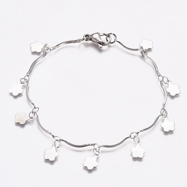 PandaHall 304 Stainless Steel Flower Charm Bracelets, Bar Link Chain Bracelets, with Lobster Claw Clasps, Stainless Steel Color, 7-5/8 inch...
PandaHall 304 Stainless Steel Flower Charm Bracelets, Bar Link Chain Bracelets, with Lobster Claw Clasps, Stainless Steel Color, 7-5/8 inch...