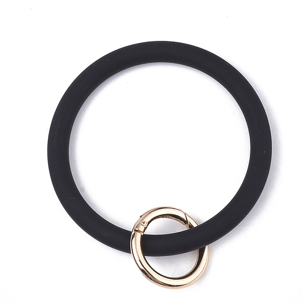 PandaHall Silicone Bangle Keychains, with Alloy Spring Gate Rings, Light Gold, Black, 115mm Alloy Ring Black
PandaHall Silicone Bangle Keychains, with Alloy Spring Gate Rings, Light Gold, Black, 115mm Alloy Ring Black