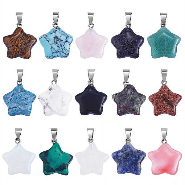 PandaHall 15Pcs 15 Styles Natural & Synthetic Mixed Gemstone Pendants, with Platinum Tone Brass Findings, Star Charm, Mixed Dyed and Undyed...
PandaHall 15Pcs 15 Styles Natural & Synthetic Mixed Gemstone Pendants, with Platinum Tone Brass Findings, Star Charm, Mixed Dyed and Undyed...