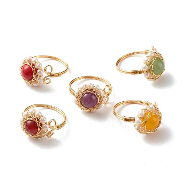 PandaHall Natural Mixed Gemstone Finger Rings for Girl Women, Round Shell Pearl Beads Ring, Brass Wire Wrap Ring, Golden, US Size 7 3/4...
PandaHall Natural Mixed Gemstone Finger Rings for Girl Women, Round Shell Pearl Beads Ring, Brass Wire Wrap Ring, Golden, US Size 7 3/4...
