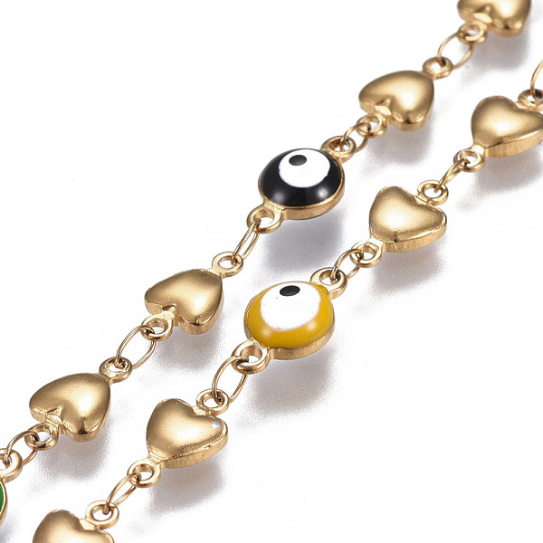PandaHall 304 Stainless Steel Enamel Chains, Soldered, Heart and Flat Round Evil Eye, Colorful, Golden, 10x5.5x2mm Stainless Steel+Enamel
PandaHall 304 Stainless Steel Enamel Chains, Soldered, Heart and Flat Round Evil Eye, Colorful, Golden, 10x5.5x2mm Stainless Steel+Enamel