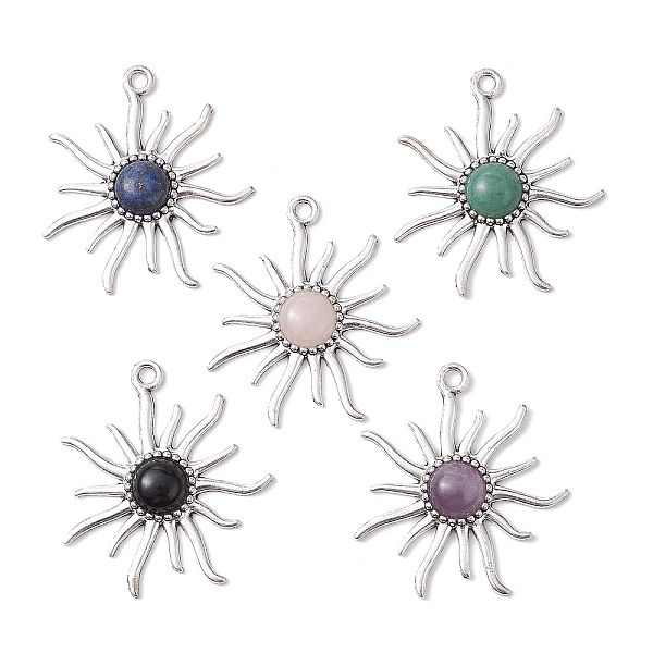 PandaHall Natural Mixed Gemstone Big Pendants, with Tibetan Style Antique Silver Tone Alloy Findings, Sun Charms, 51x47x2mm, Hole: 3.5mm...
PandaHall Natural Mixed Gemstone Big Pendants, with Tibetan Style Antique Silver Tone Alloy Findings, Sun Charms, 51x47x2mm, Hole: 3.5mm...