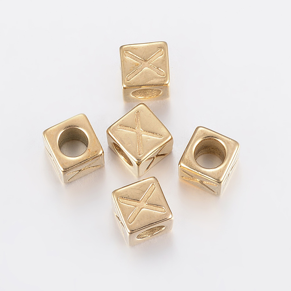 PandaHall 304 Stainless Steel Large Hole Letter European Beads, Horizontal Hole, Cube with Letter.X, Golden, 8x8x8mm, Hole: 5mm 304...
PandaHall 304 Stainless Steel Large Hole Letter European Beads, Horizontal Hole, Cube with Letter.X, Golden, 8x8x8mm, Hole: 5mm 304...