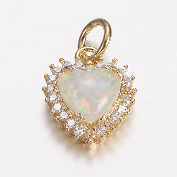 PandaHall Brass Micro Pave Cubic Zirconia Charms, with Synthetic Opal, Heart, Golden, White, 14x11.5x5mm, Hole: 4mm Brass+Cubic Zirconia...
PandaHall Brass Micro Pave Cubic Zirconia Charms, with Synthetic Opal, Heart, Golden, White, 14x11.5x5mm, Hole: 4mm Brass+Cubic Zirconia...