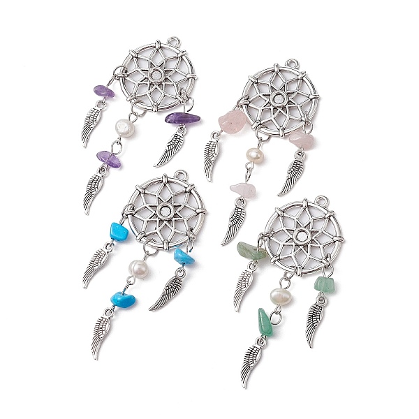 PandaHall Mixed Gemstone Chip Big Pendants, Antique Silver Plated Alloy Woven Web/Net with Feather Charms, with Natural Cultured Freshwater...
PandaHall Mixed Gemstone Chip Big Pendants, Antique Silver Plated Alloy Woven Web/Net with Feather Charms, with Natural Cultured Freshwater...