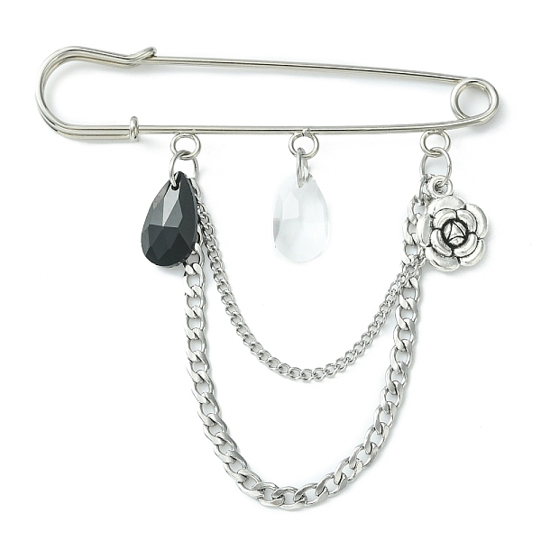PandaHall Faceted Teardrop & Alloy Flower Charm Safety Pin Brooch, with 304 Stainless Steel Twist Chains, Antique Silver & Platinum, 80x76mm...
PandaHall Faceted Teardrop & Alloy Flower Charm Safety Pin Brooch, with 304 Stainless Steel Twist Chains, Antique Silver & Platinum, 80x76mm...