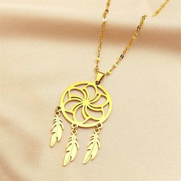 PandaHall Woven Net/Web with Feather 304 Stainless Steel Pendant Necklaces for Women, Golden, 15.94 inch(40.5cm) 304 Stainless Steel Others
PandaHall Woven Net/Web with Feather 304 Stainless Steel Pendant Necklaces for Women, Golden, 15.94 inch(40.5cm) 304 Stainless Steel Others