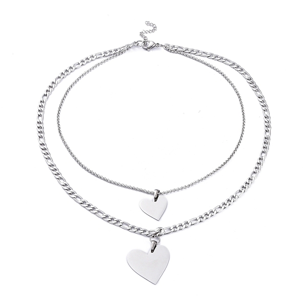 PandaHall 304 Stainless Steel Double Layer Necklaces, with Figaro Chains & Rolo Chains, Heart, Stainless Steel Color, 18.03 inch(45.8cm) 304...
PandaHall 304 Stainless Steel Double Layer Necklaces, with Figaro Chains & Rolo Chains, Heart, Stainless Steel Color, 18.03 inch(45.8cm) 304...