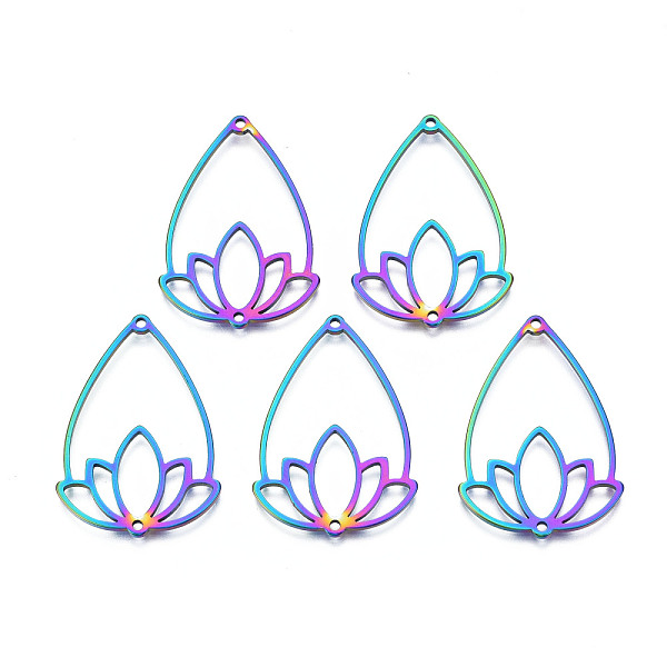 PandaHall Rainbow Color 201 Stainless Steel Connector Charms, Teardrop with Flower, 25x35x1.5mm, Hole: 1.2mm 201 Stainless Steel Teardrop
PandaHall Rainbow Color 201 Stainless Steel Connector Charms, Teardrop with Flower, 25x35x1.5mm, Hole: 1.2mm 201 Stainless Steel Teardrop