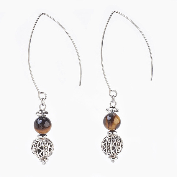 PandaHall Natural Tiger Eye Beads Dangle Earrings, with Alloy Findings and 304 Stainless Steel Earring Hooks, Round, Stainless Steel Color &...
PandaHall Natural Tiger Eye Beads Dangle Earrings, with Alloy Findings and 304 Stainless Steel Earring Hooks, Round, Stainless Steel Color &...