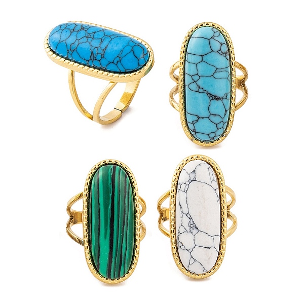 PandaHall Oval 304 Stainless Steel Open Cuff Rings, Synthetic Turquoise & Malachite Rings for Women, Real 18K Gold Plated, Adjustable Mixed...
PandaHall Oval 304 Stainless Steel Open Cuff Rings, Synthetic Turquoise & Malachite Rings for Women, Real 18K Gold Plated, Adjustable Mixed...