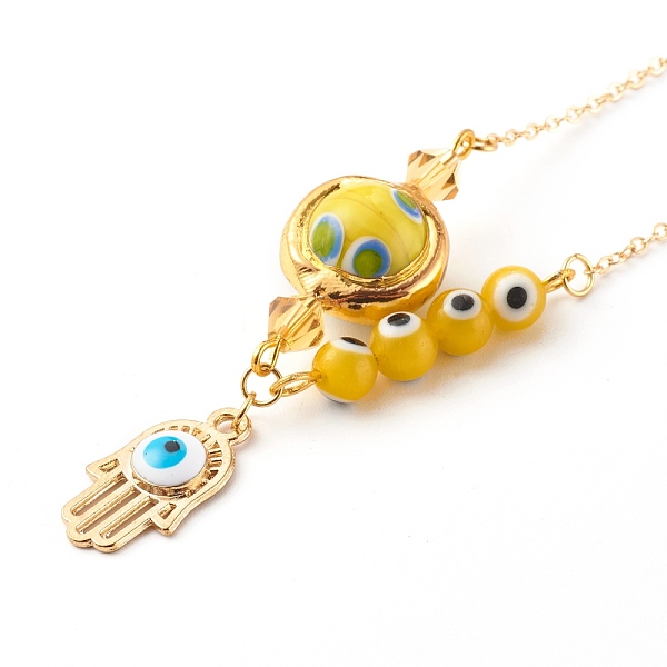 PandaHall Alloy Enamel Hamsa Hand with Evil Eye Pendant Necklaces, with Lampwork Beads and Brass Cable Chains, Golden, Yellow, 17.91 inch...
PandaHall Alloy Enamel Hamsa Hand with Evil Eye Pendant Necklaces, with Lampwork Beads and Brass Cable Chains, Golden, Yellow, 17.91 inch...