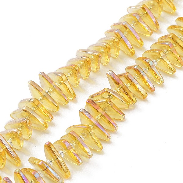 PandaHall Electroplate Transparent Glass Beads Strands, Rainbow Plated, Triangle, Yellow, 9x15.5~16mm, Hole: 1mm, about 120pcs/strand...
PandaHall Electroplate Transparent Glass Beads Strands, Rainbow Plated, Triangle, Yellow, 9x15.5~16mm, Hole: 1mm, about 120pcs/strand...