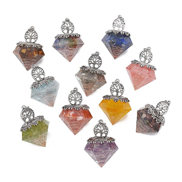 PandaHall Natural Mixed Stone Pendants, Faceted Diamond Charms, with Rack Plating Antique Silver Tone Alloy Tree of Life, Cadmium Free &...
PandaHall Natural Mixed Stone Pendants, Faceted Diamond Charms, with Rack Plating Antique Silver Tone Alloy Tree of Life, Cadmium Free &...