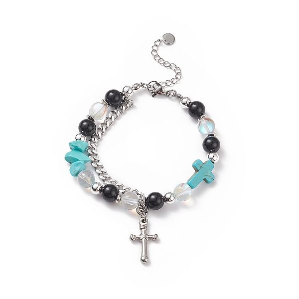 PandaHall Natural & Synthetic Mixed Stone Beaded Bracelet with Cross Charm, 304 Stainless Steel Jewelry for Men Women, Turquoise(Dyed)..., Green
PandaHall Natural & Synthetic Mixed Stone Beaded Bracelet with Cross Charm, 304 Stainless Steel Jewelry for Men Women, Turquoise(Dyed)..., Green