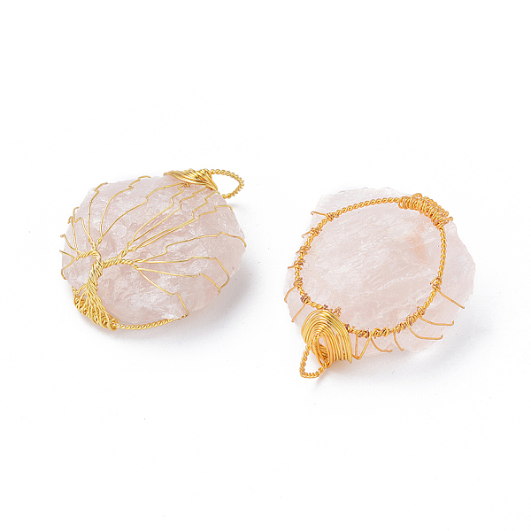PandaHall Natural Rose Quartz Pendants, Wire Wrapped Pendants, with Golden Plated Brass WiresBrass Wires, Flat Round with Tree of Life...
PandaHall Natural Rose Quartz Pendants, Wire Wrapped Pendants, with Golden Plated Brass WiresBrass Wires, Flat Round with Tree of Life...