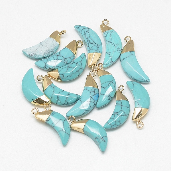 PandaHall Synthetic Turquoise Pendants, Faceted, Dyed, Moon, with Golden Tone Brass Findings, 26~28x10~11x5~6mm, Hole: 1~2mm Synthetic..., Green
PandaHall Synthetic Turquoise Pendants, Faceted, Dyed, Moon, with Golden Tone Brass Findings, 26~28x10~11x5~6mm, Hole: 1~2mm Synthetic..., Green